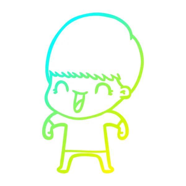 Cold gradient line drawing happy cartoon boy — стоковый вектор