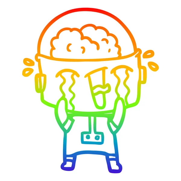 Linea gradiente arcobaleno disegno cartone animato robot piangendo — Vettoriale Stock