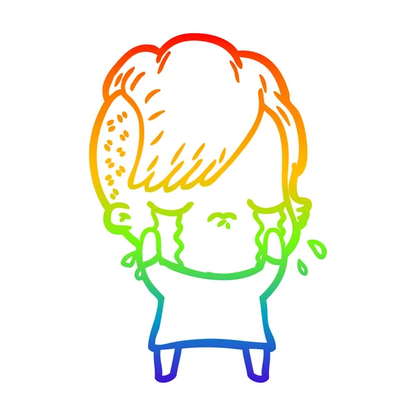 Regenboog gradiënt lijntekening cartoon huilen meisje — Stockvector