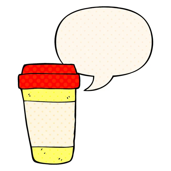 Çizgi roman tarzında karikatür kahve fincanı ve konuşma balonu — Stok Vektör