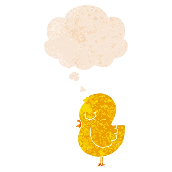 Kreskówka ptak i myśl bańka w stylu retro teksturowane — Wektor stockowy