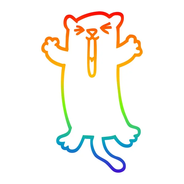 Arco-íris linha gradiente desenho cartoon gato feliz —  Vetores de Stock