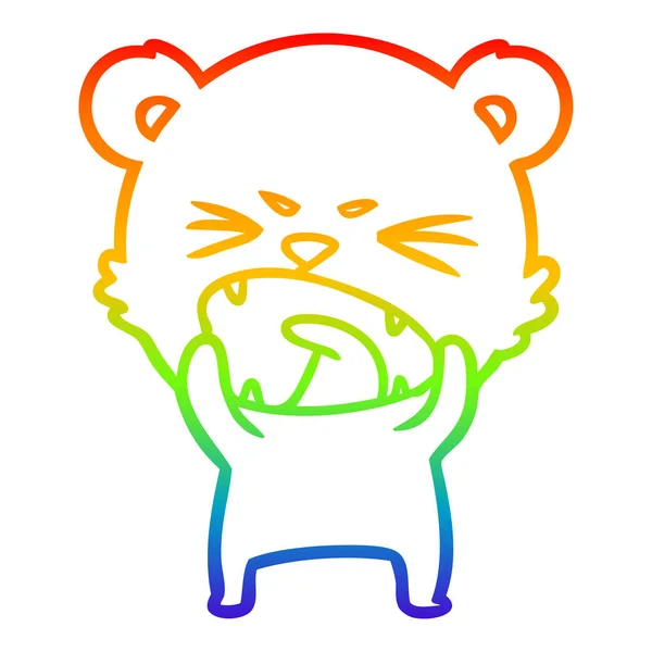 Regenboog gradiënt lijntekening boze cartoon Bear — Stockvector