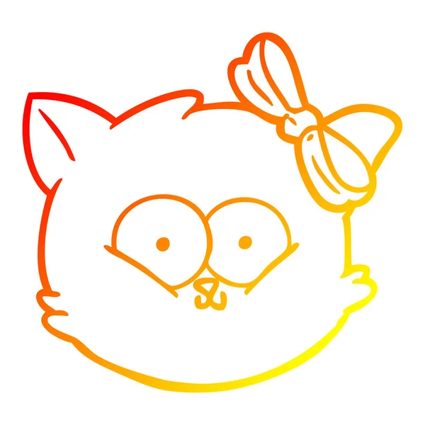 Warm gradient line drawing cute cartoon kitten face — Stock Vector
