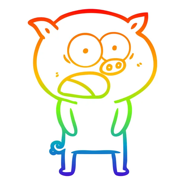 Rainbow gradient ligne dessin dessin dessin animé cochon crier — Image vectorielle