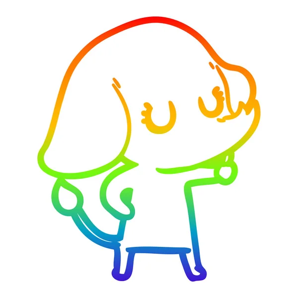 Regenbogen-Gradienten-Linie Zeichnung niedlichen Karikatur Elefant — Stockvektor