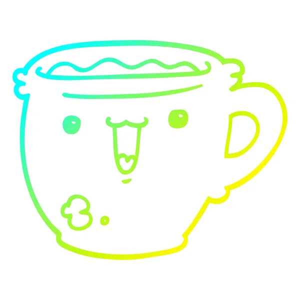 Línea de gradiente frío dibujo lindo taza de café de dibujos animados — Archivo Imágenes Vectoriales