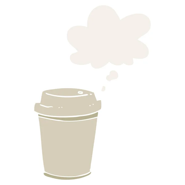 Cartoon zum Mitnehmen Kaffeetasse und Gedankenblase im Retro-Stil — Stockvektor