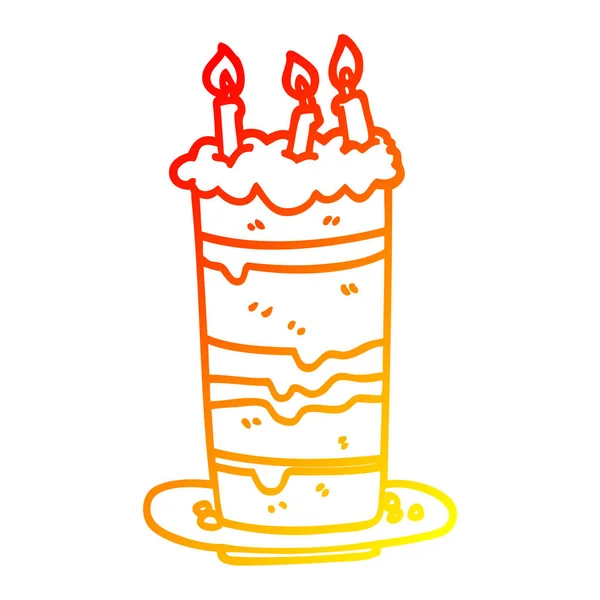 Linha gradiente quente desenho do bolo de aniversário dos desenhos animados — Vetor de Stock