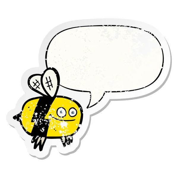 Tecknad Bee och pratbubbla nödställda klistermärke — Stock vektor