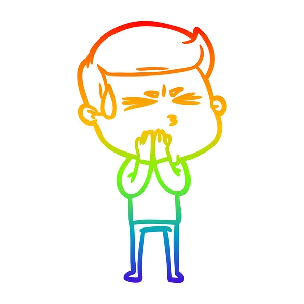 Arco iris gradiente línea dibujo dibujos animados hombre sudoración — Vector de stock