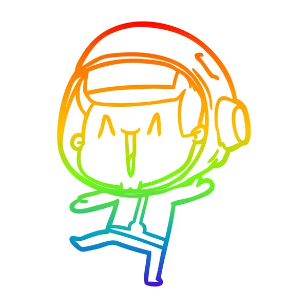 Rainbow gradient line drawing dancing cartoon astronaut — Stock Vector