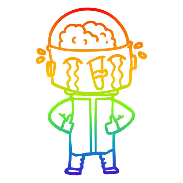 Regenboog gradiënt lijntekening cartoon huilen robot — Stockvector