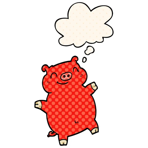 Tecknad gris och tankebubbla i serietidningsstil — Stock vektor