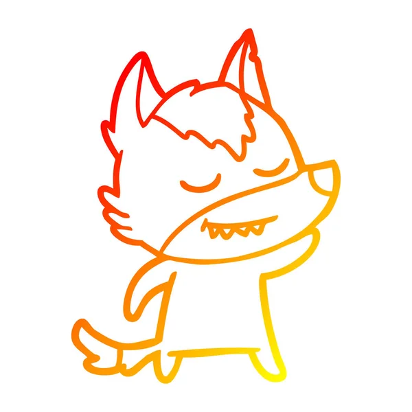 Warme kleurovergang lijntekening vriendelijke cartoon Wolf — Stockvector