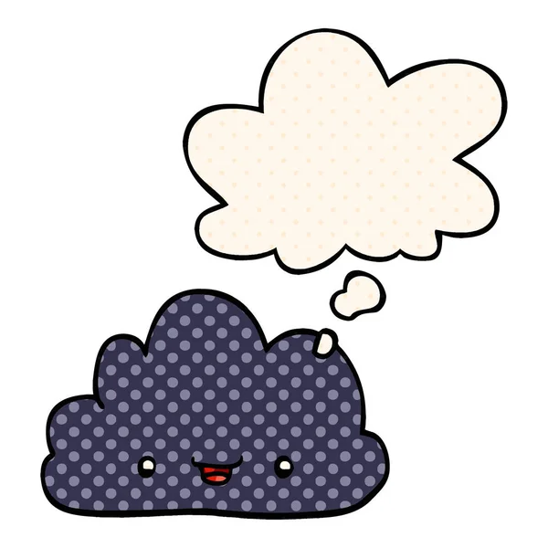 Desenho animado pequena nuvem feliz e bolha de pensamento em estilo de quadrinhos —  Vetores de Stock