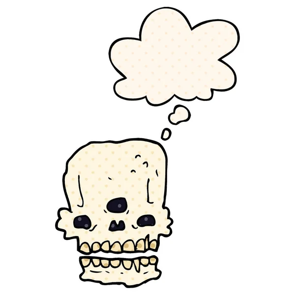 Cartoon upiorny czaszka i myśli bańka w komiksowym stylu — Wektor stockowy