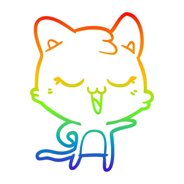 Regenbogen-Gradienten-Linie zeichnet glücklich Cartoon-Katze — Stockvektor