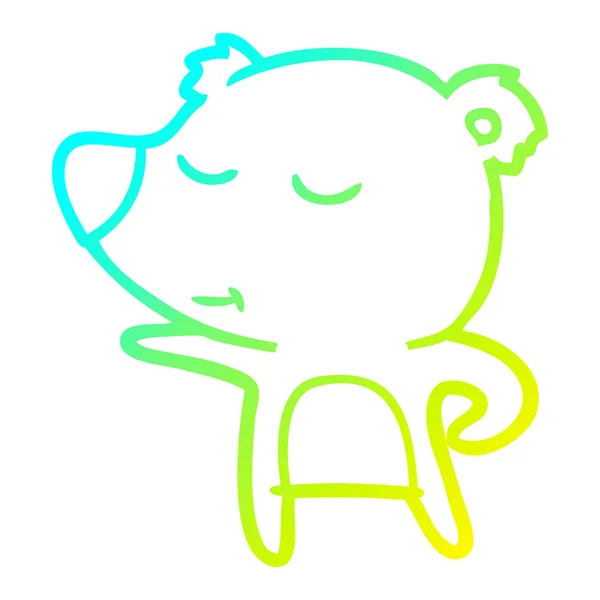 Gradient linia kreskówka niedźwiedź rysunek szczęśliwy wskazujący zimny — Wektor stockowy