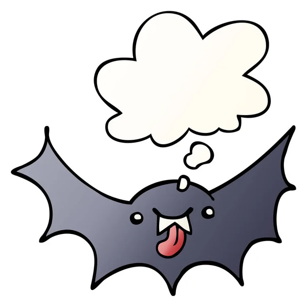 Murciélago vampiro de dibujos animados y burbuja de pensamiento en estilo gradiente suave — Vector de stock