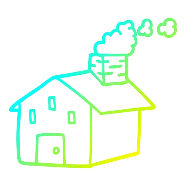 Холодная градиентная линия рисования мультфильма дом с дымящимся дымоходом — стоковый вектор