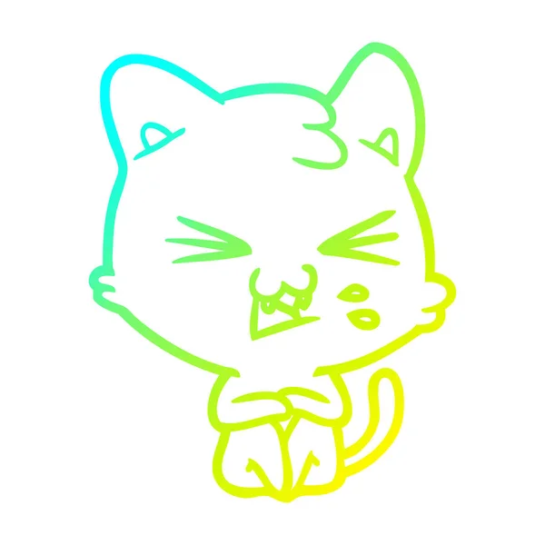 Kalter Gradienten Linie Zeichnung Karikatur Katze fauchen — Stockvektor