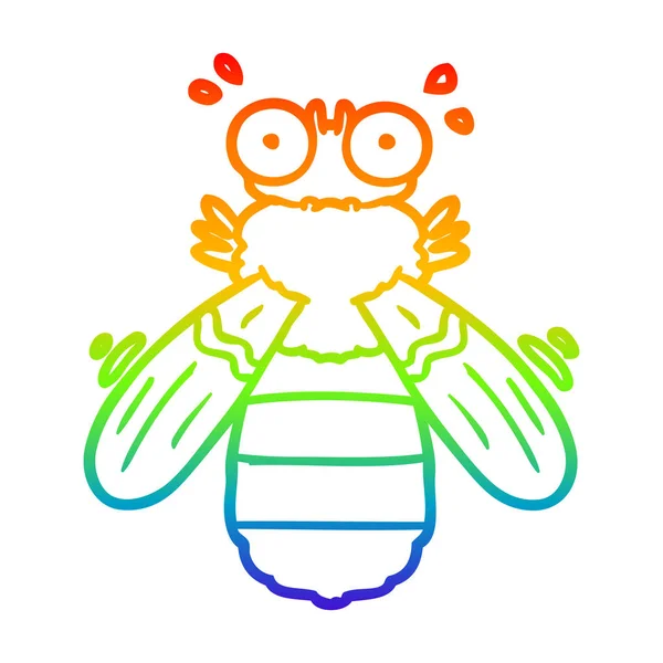 Gradient arc-en-ciel ligne dessin dessin dessin animé abeille — Image vectorielle
