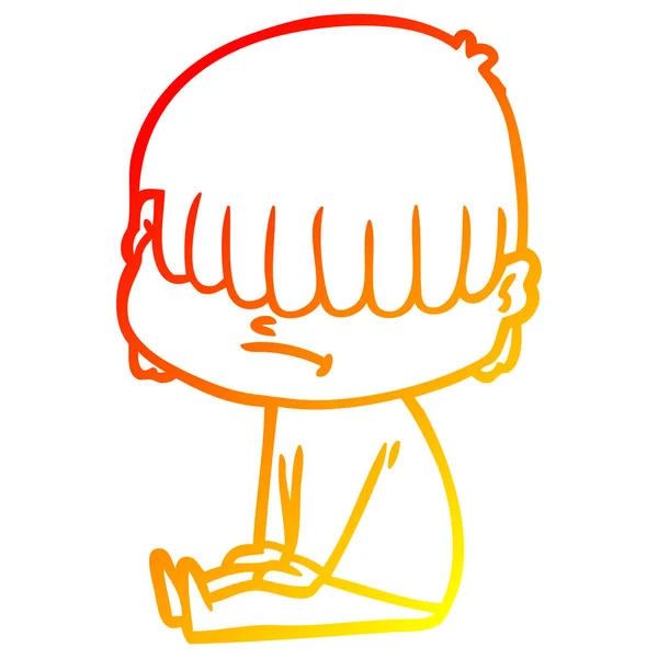 Linha gradiente quente desenho cartoon menino com cabelo desarrumado — Vetor de Stock
