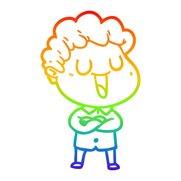 Arcobaleno gradiente linea disegno ridere cartone animato uomo — Vettoriale Stock