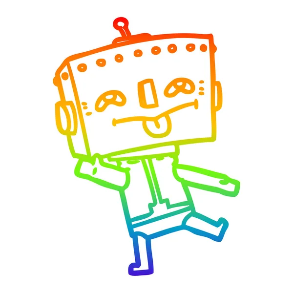 Rainbow gradient line drawing cartoon robot — Stock Vector