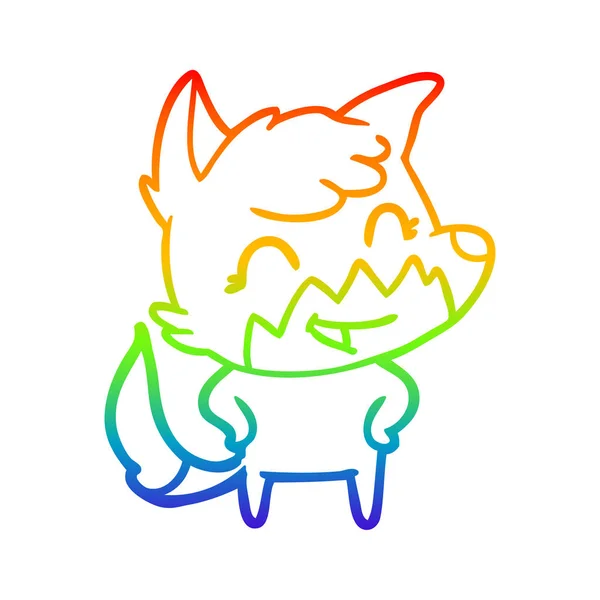 虹のグラデーションラインは幸せな漫画のキツネを描きます — ストックベクタ