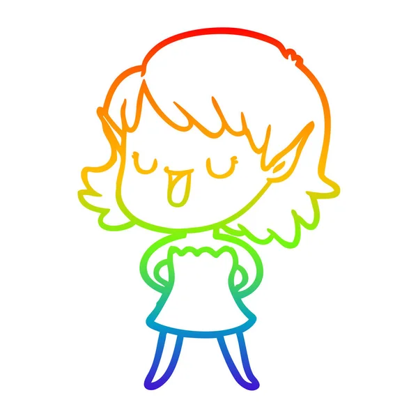 Rainbow gradient ligne dessin dessin animé elfe fille — Image vectorielle