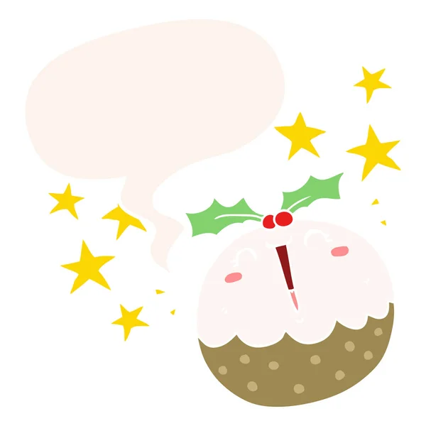 レトロでかわいい漫画ハッピークリスマスプリンとスピーチバブル — ストックベクタ