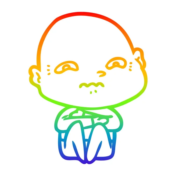 Arco iris gradiente línea dibujo dibujos animados nervioso hombre — Vector de stock