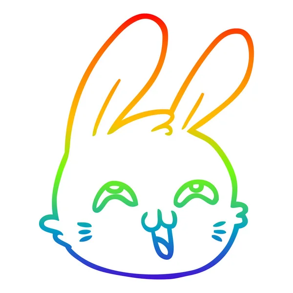 Arco iris gradiente línea dibujo dibujos animados feliz conejo cara — Vector de stock