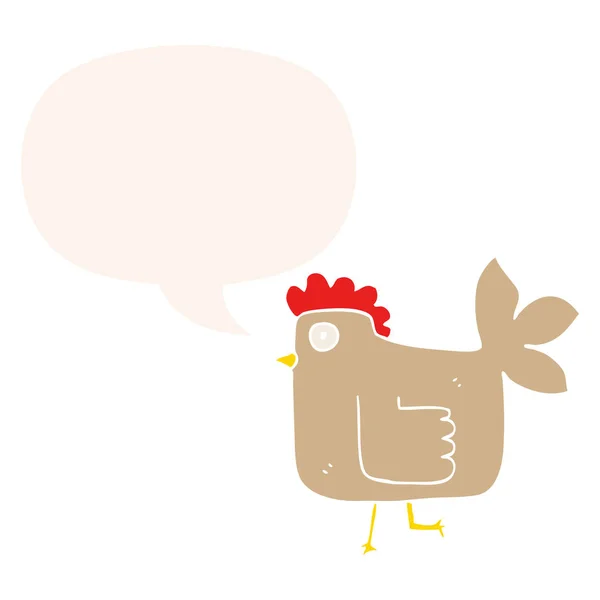 Cartoon-Huhn und Sprechblase im Retro-Stil — Stockvektor