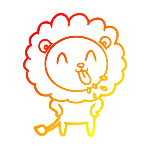Linha gradiente quente desenho feliz leão dos desenhos animados — Vetor de Stock