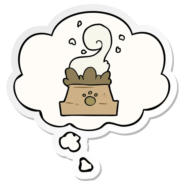 कुत्ते के भोजन का कार्टून कटोरा और एक मुद्रित स्टिकर के रूप में विचार बुलबुला — स्टॉक वेक्टर