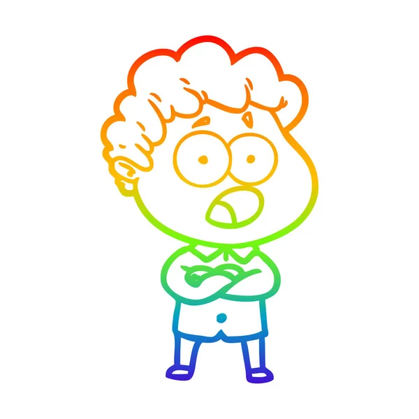 Rainbow gradien line drawing cartoon man gasping in surprise - Stok Vektor