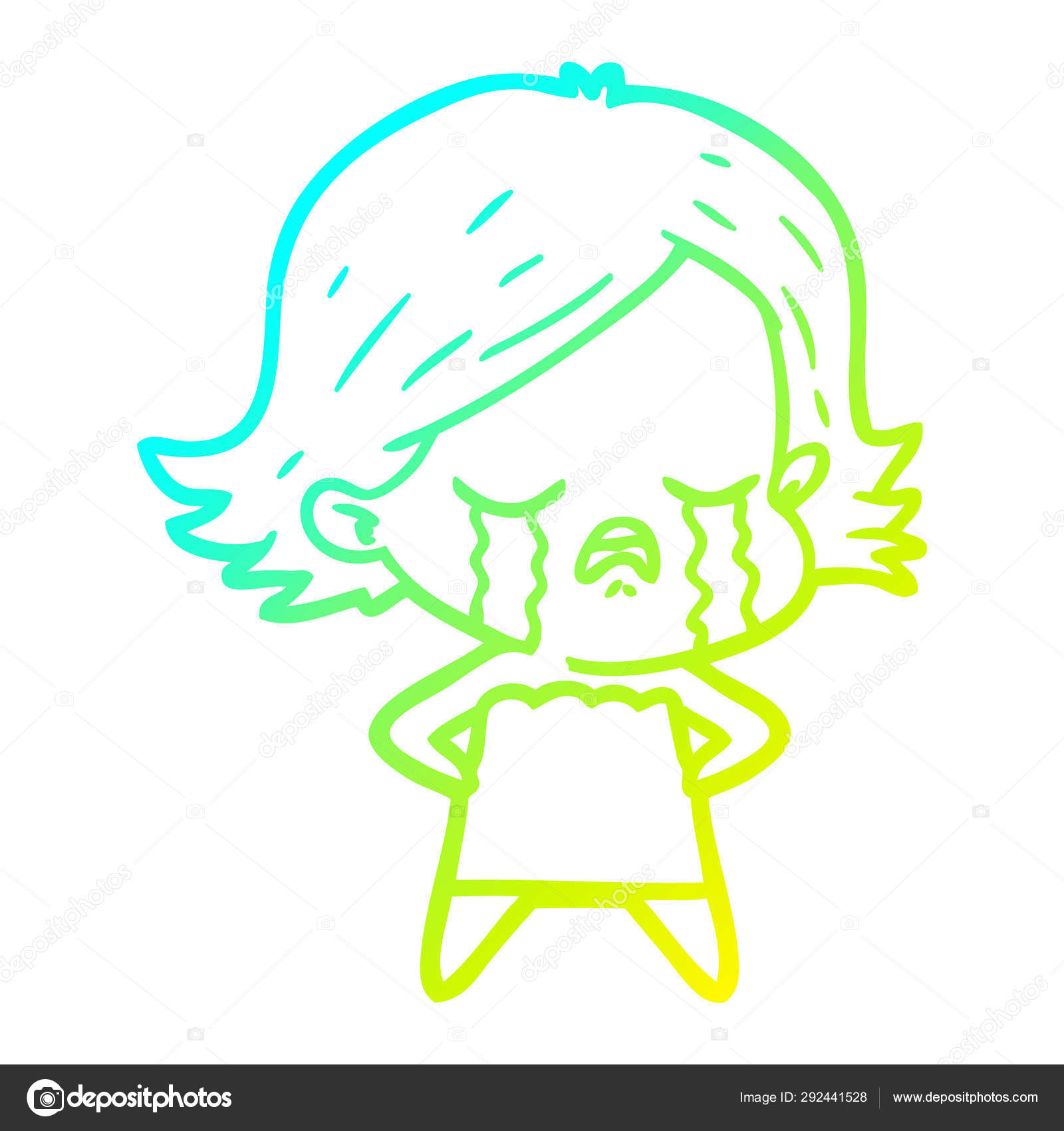 冷たいグラデーションライン描画漫画の女の子泣く ストックベクター 冷たいグラデーションライン描画漫画の女の子泣く ストックベクター