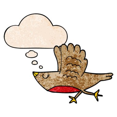 grunge doku desen tarzı karikatür kuş ve düşünce balonu