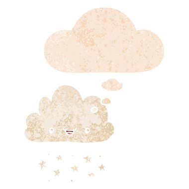 retro dokulu tarzı karikatür fırtına bulut ve düşünce balonu