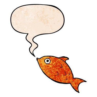 retro doku tarzında karikatür balık ve konuşma balonu