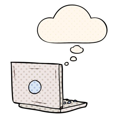 çizgi film dizüstü bilgisayar ve çizgi roman tarzında düşünce balonu