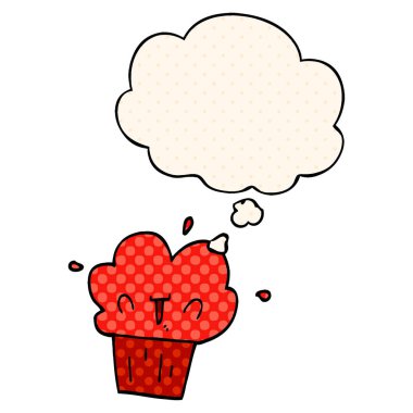 çizgi roman tarzında karikatür cupcake ve düşünce balonu