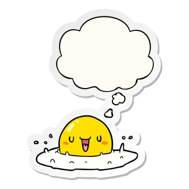 karikatür kızarmış yumurta ve baskılı bir etiket olarak kabarcık düşünce