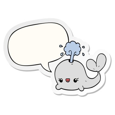 sevimli karikatür balina ve konuşma kabarcık etiket