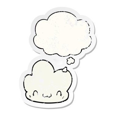 bir sıkıntılı yıpranmış etiket olarak karikatür bulut ve düşünce balonu