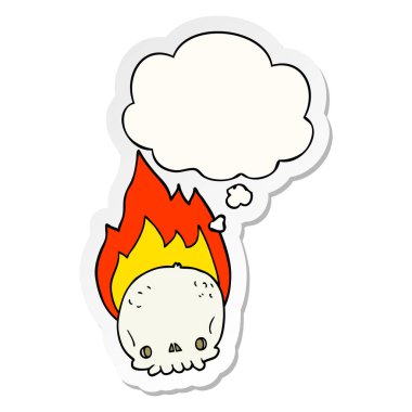 ürkütücü karikatür yanan kafatası ve baskılı sti olarak kabarcık düşünce