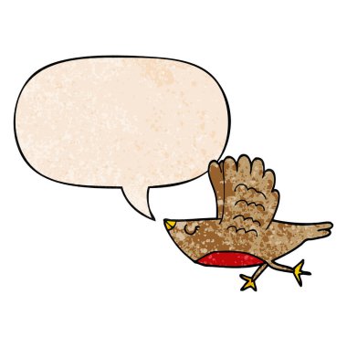 Retro doku tarzı karikatür kuş ve konuşma kabarcık